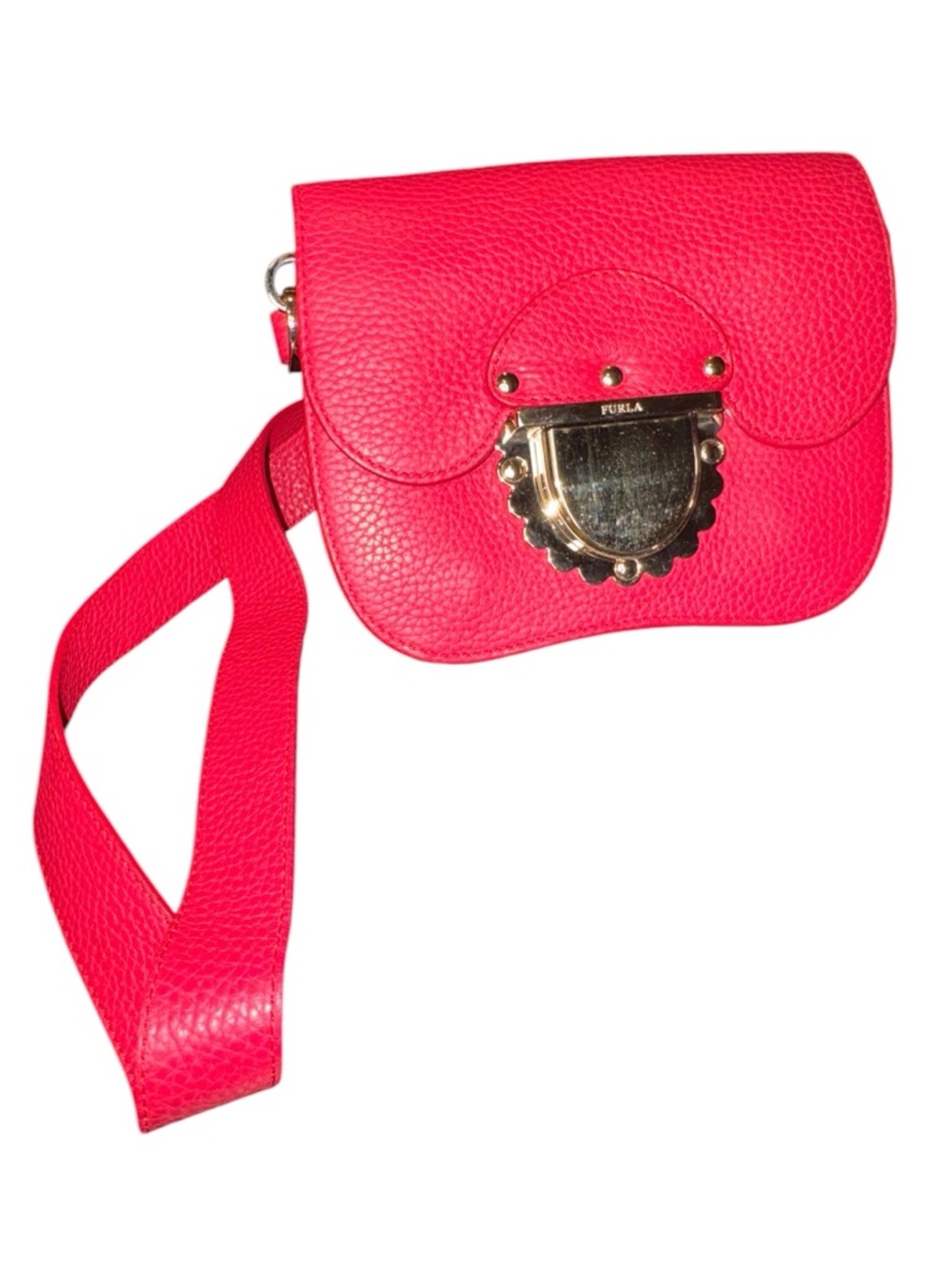 Furla Red Pebbled Leather Crossbody with Gold Clasp NWOT
